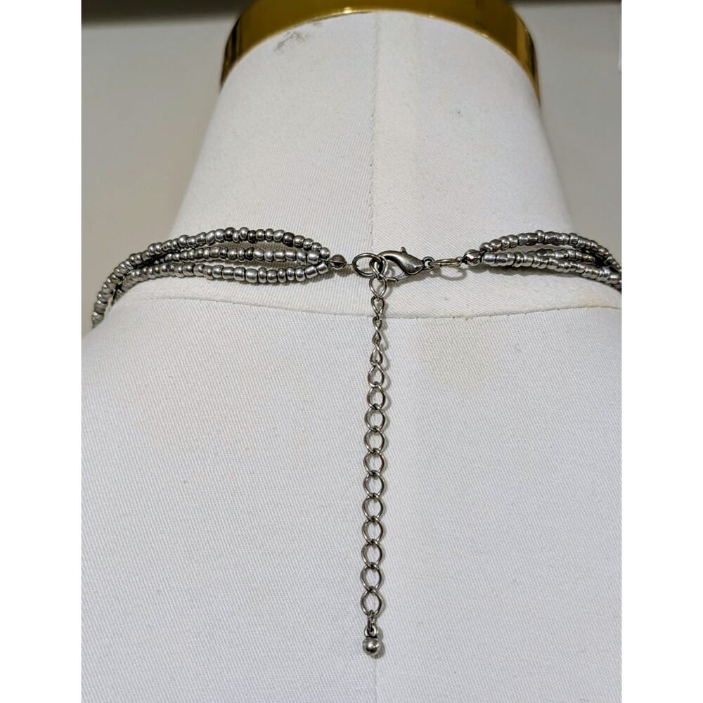 Tri Tone Hammered Disc Statement Necklace Silver Gold Copper Adjustable - Picture 3 of 5